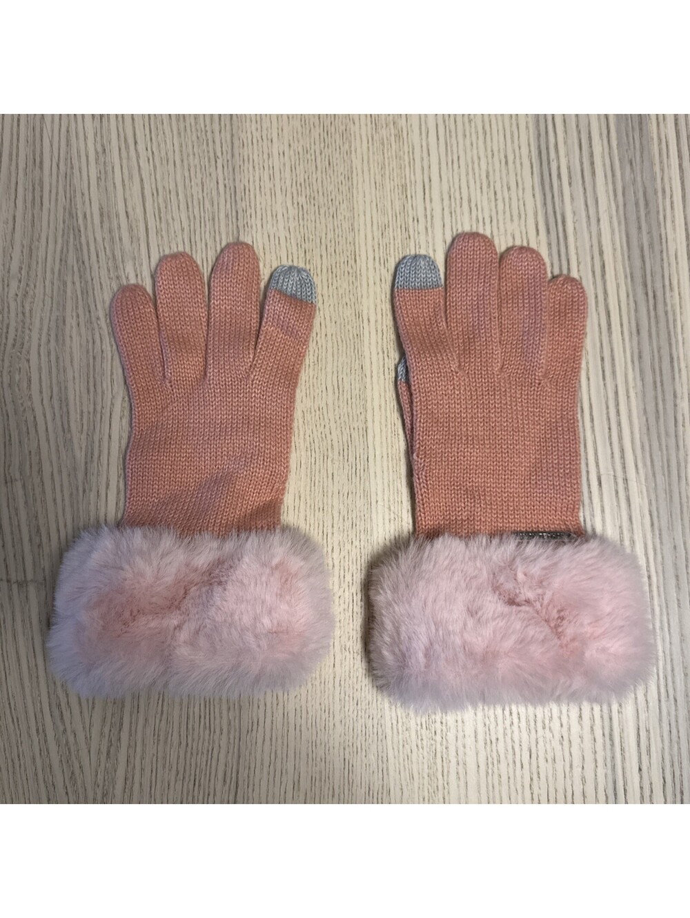 Michael Kors Faux Fur Trim Knit Gloves Mittens Pink Winter Outerwear